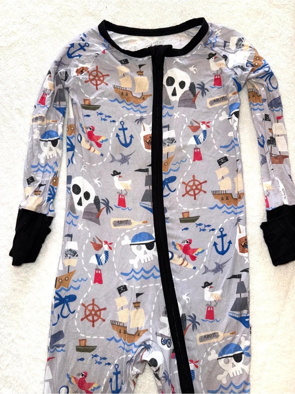 Little Sleepies limited edition, bamboo Pirate's Map print, size 12-18 mos.